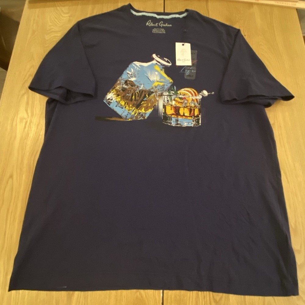 NEW Robert Graham Barrel Aged Whiskey Pour "Good Life " Navy Tshirt 3XLT
